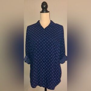 Women's Talbots Navy Blue Roll Tab Sleeve Button Front Top/Blouse, Medium M